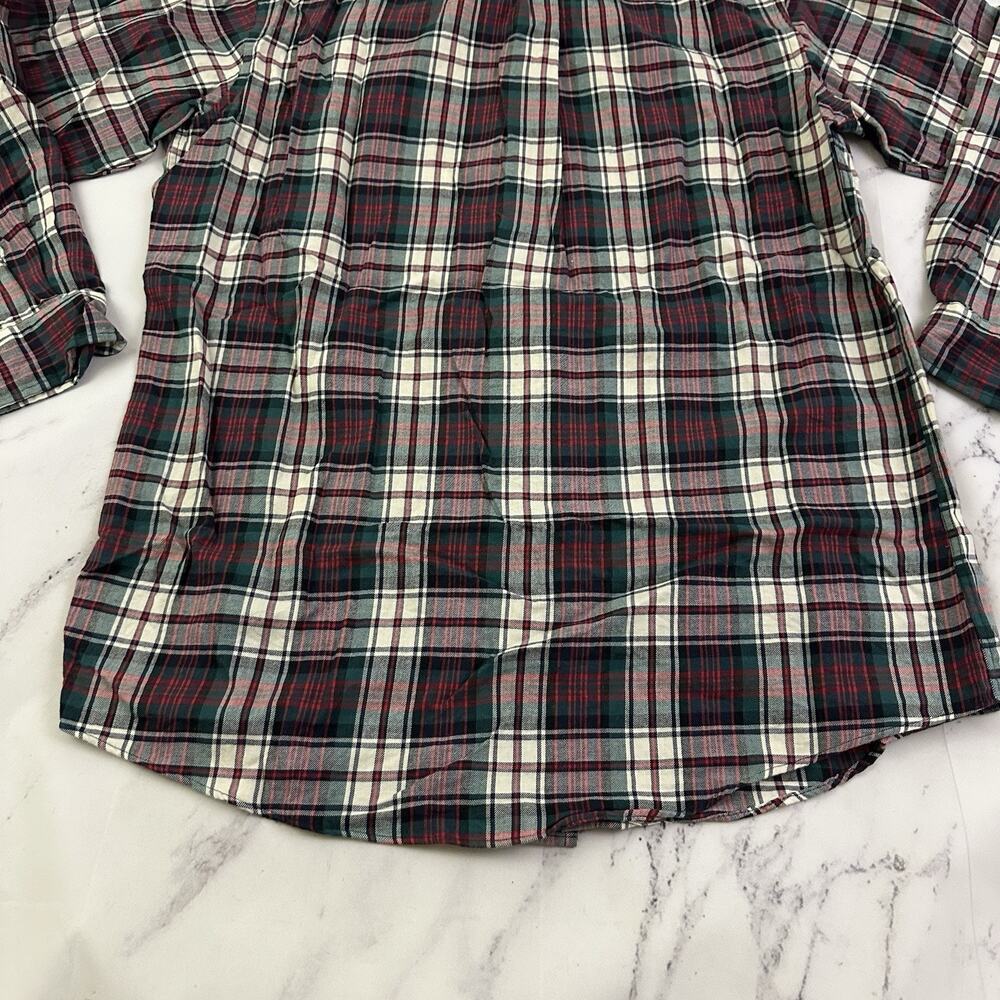 Lands End Mens Vintage 90s Plaid Shirt Size L Red Green Wool Cotton Blend - Picture 11 of 11